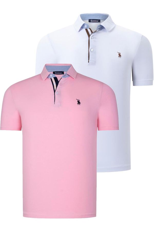 dewberry DUAL SET T8582 DEWBERRY MENS T-SHIRT-WHITE-PINK