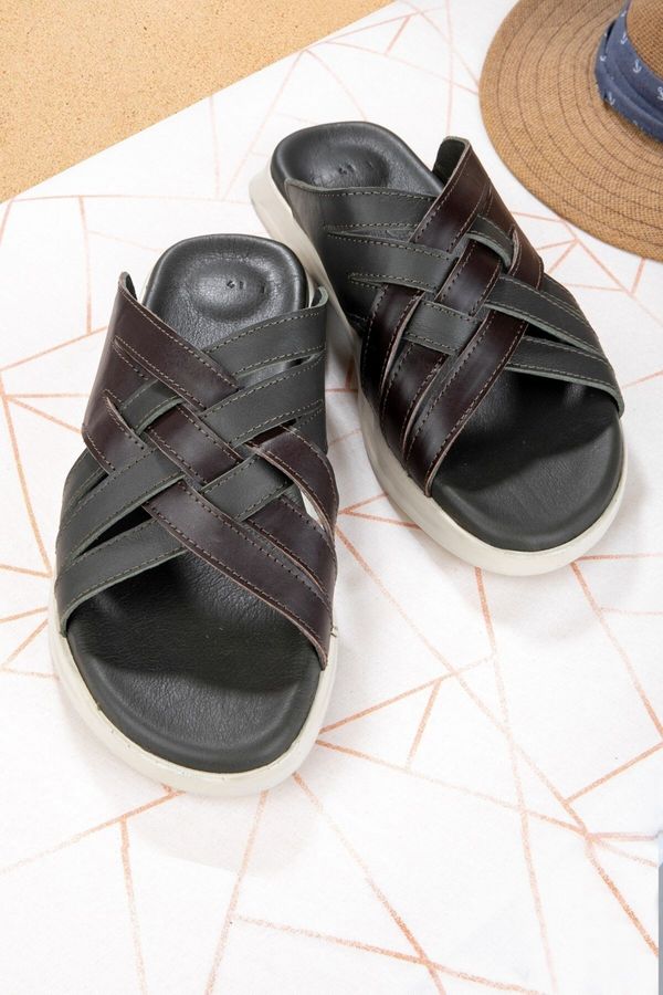 Ducavelli Ducavelli Croes Men's Genuine Leather Slippers, Genuine Leather Slippers, Orthopedic Sole Slippers, Light Leather Tee.