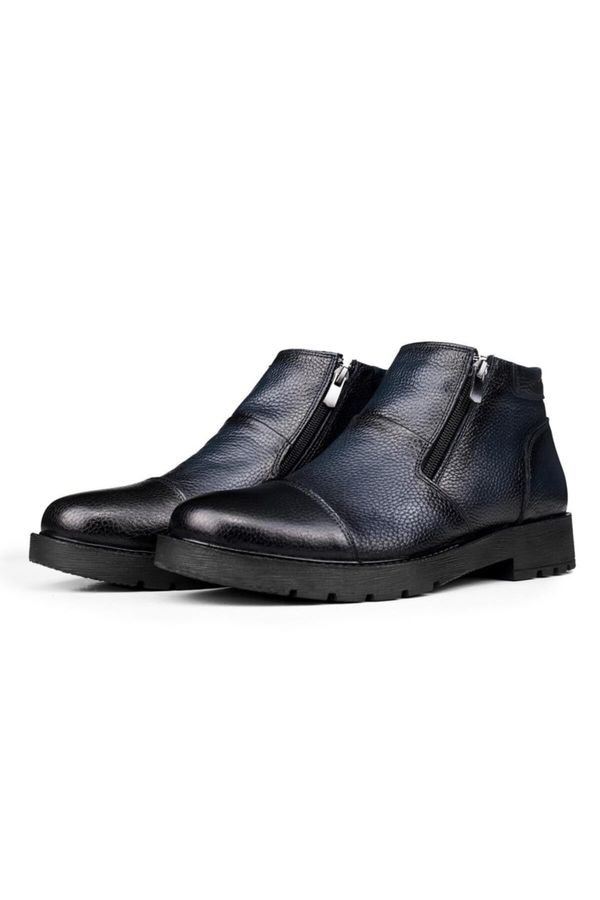 Ducavelli Ducavelli Liverpool Genuine Leather Non-Slip Sole Zippered Chelsea Daily Boots Navy Blue.
