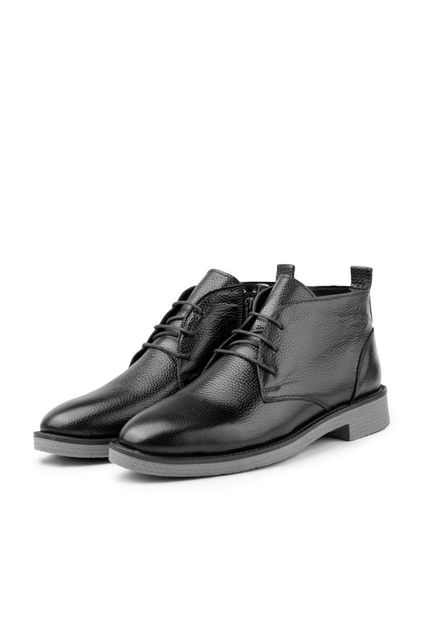 Ducavelli Ducavelli London Genuine Leather Anti-Slip Sole Lace-Up Zipper Chelsea Casual Boots Black.