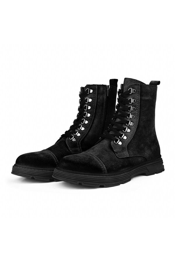 Ducavelli Ducavelli Military Genuine Leather Anti-slip Sole Lace-Up Long Suede Boots Black.