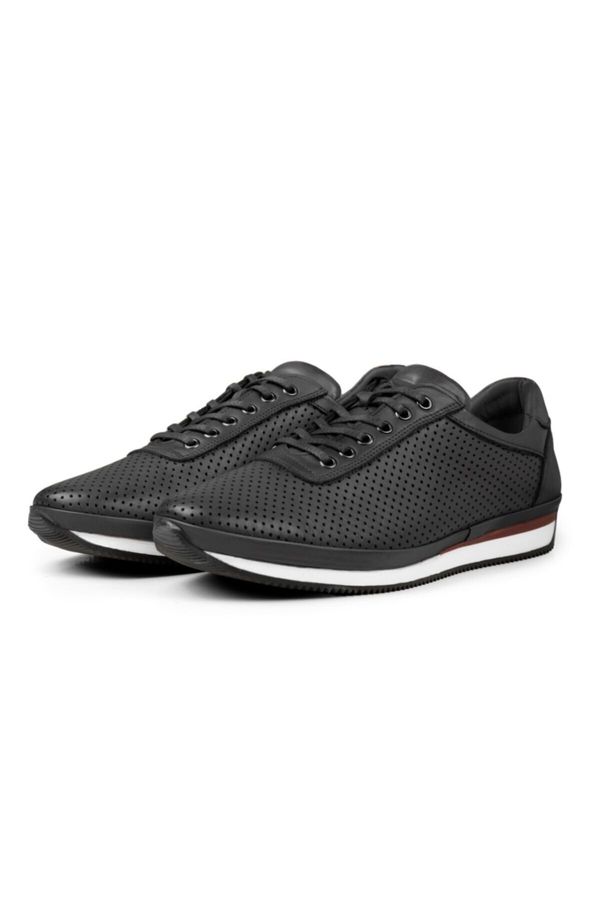 Ducavelli Ducavelli Pointed Genuine Leather Men's Casual Shoes, Genuine Leather Summer Shoes, Perforated Shoes Black.