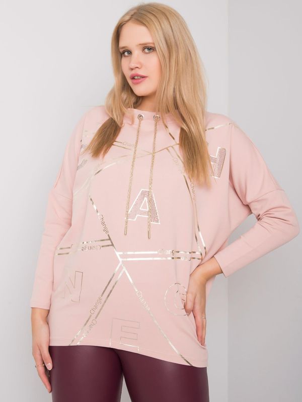 Fashionhunters Dusty pink blouse of larger size with print and patch