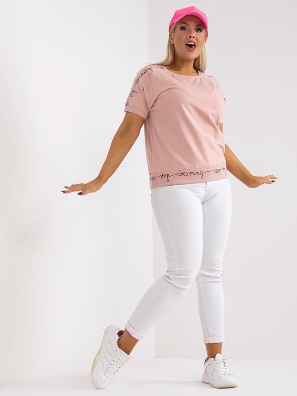 Fashionhunters Dusty pink blouse plus size with text on the sleeves