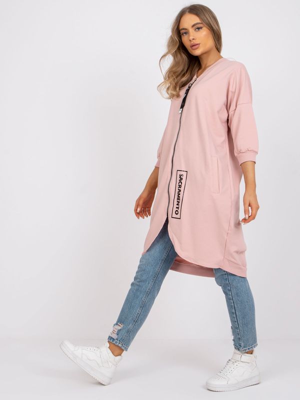 Fashionhunters Dusty pink cotton sweatshirt with long zipper