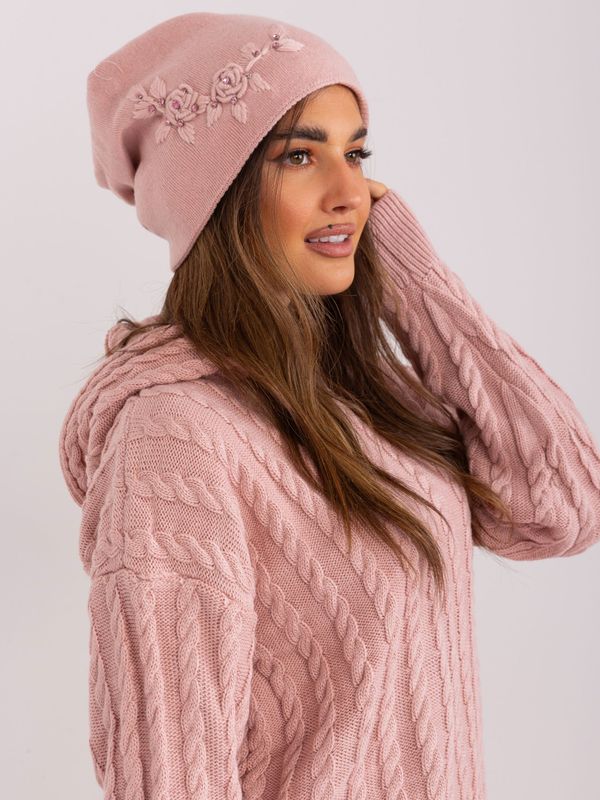 Fashionhunters Dusty pink knitted hat with cashmere