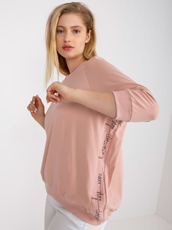 Fashionhunters Dusty pink plus size blouse with a round neckline