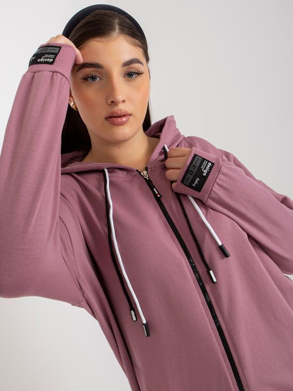 Fashionhunters Dusty pink plus size zippered sweatshirt with print on the back