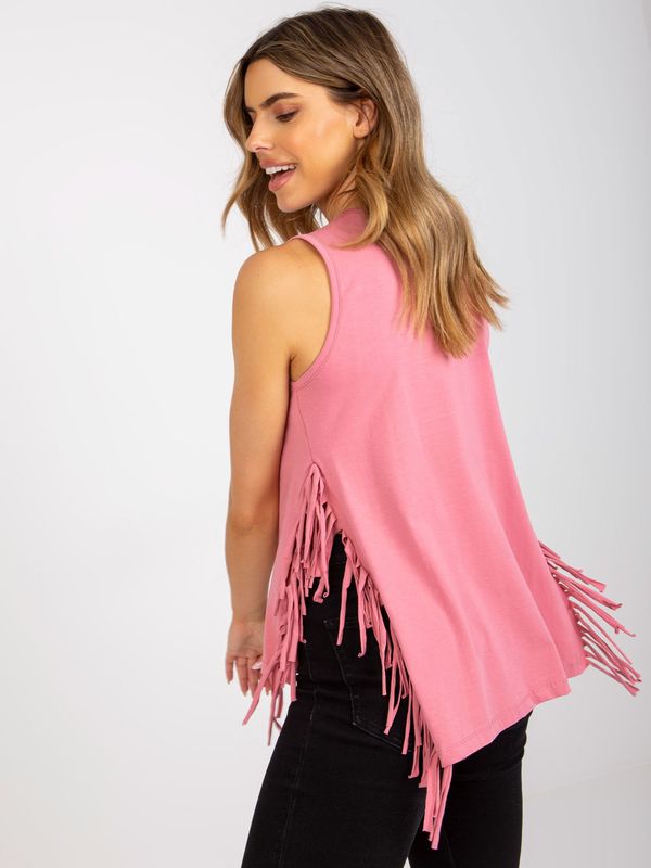 Fashionhunters Dusty pink sleeveless cotton top with fringe