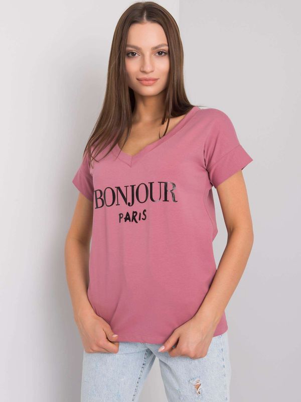 Fashionhunters Dusty pink women's T-shirt with print