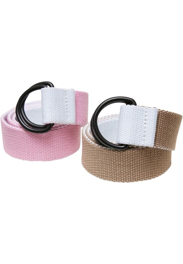 Urban Classics Accessoires Easy D-Ring Belt Kids 2-Pack White/Beige+White/Pink
