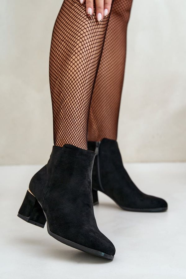 Kesi Eco Suede Ankle Boots On Heel With Zip Black Sairis