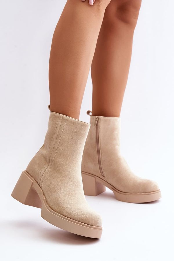 PS1 Eco Suede Women's Ankle Boots On Heel Insulated Light Beige Meriluna