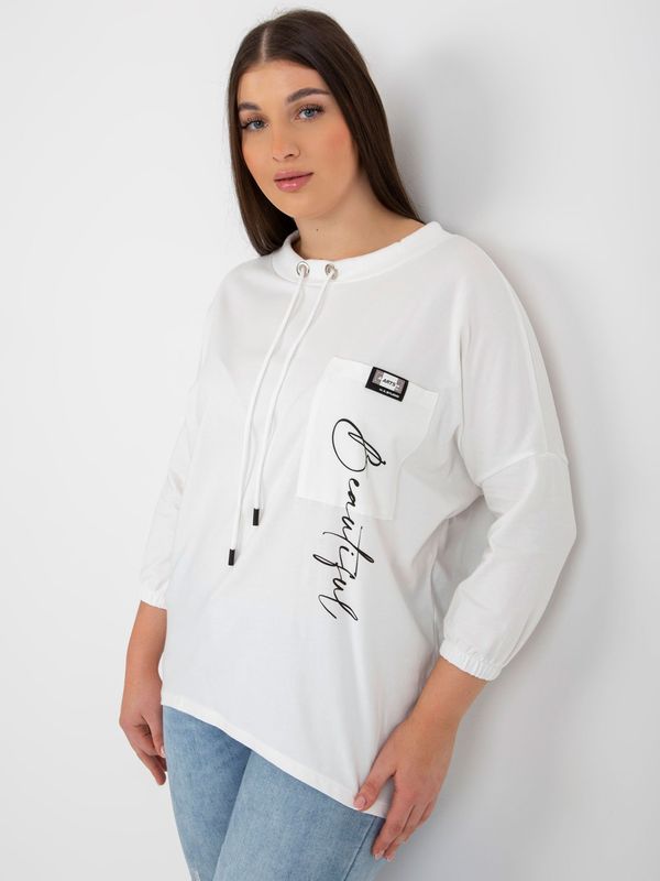 Fashionhunters Ecru asymmetrical blouse plus size with pocket