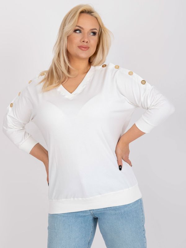 Fashionhunters Ecru blouse plus size with V-neck