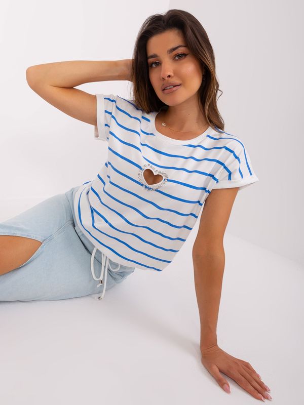 Fashionhunters Ecru-blue striped blouse with edging