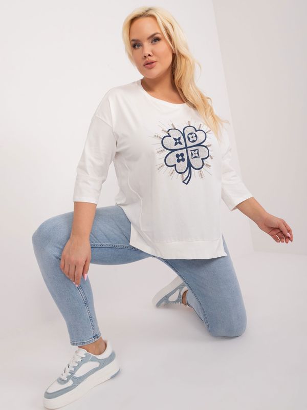 Fashionhunters Ecru casual blouse plus size with appliqués