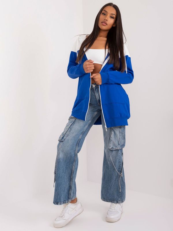Fashionhunters Ecru-cobalt basic sweatshirt with zipper