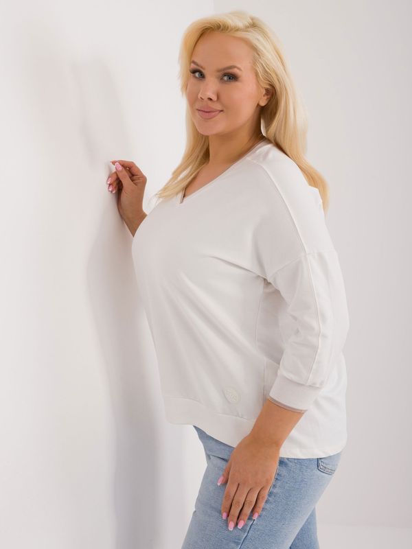 Fashionhunters Ecru cotton blouse plus size neckline