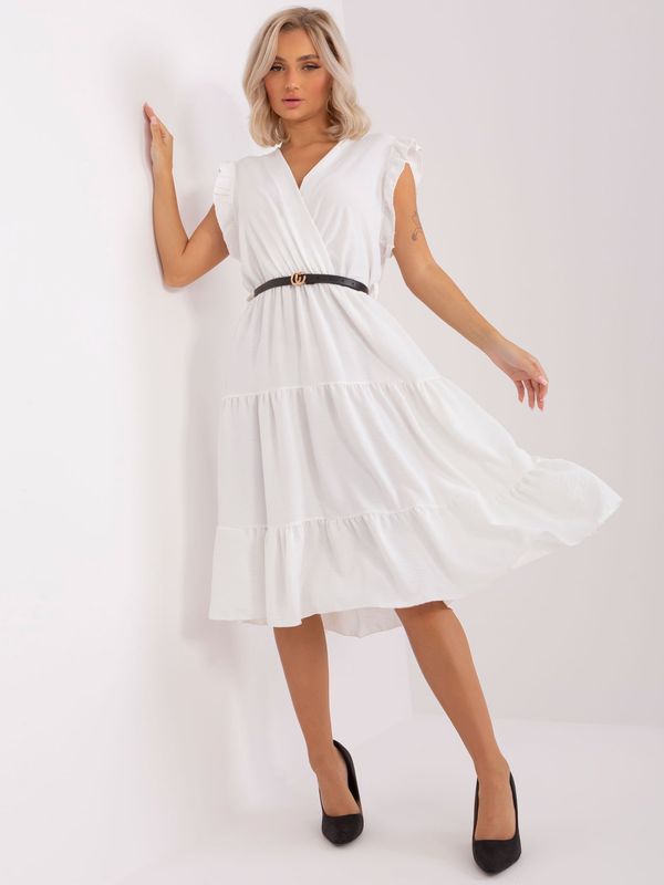 Fashionhunters Ecru dress with frills and short sleeves