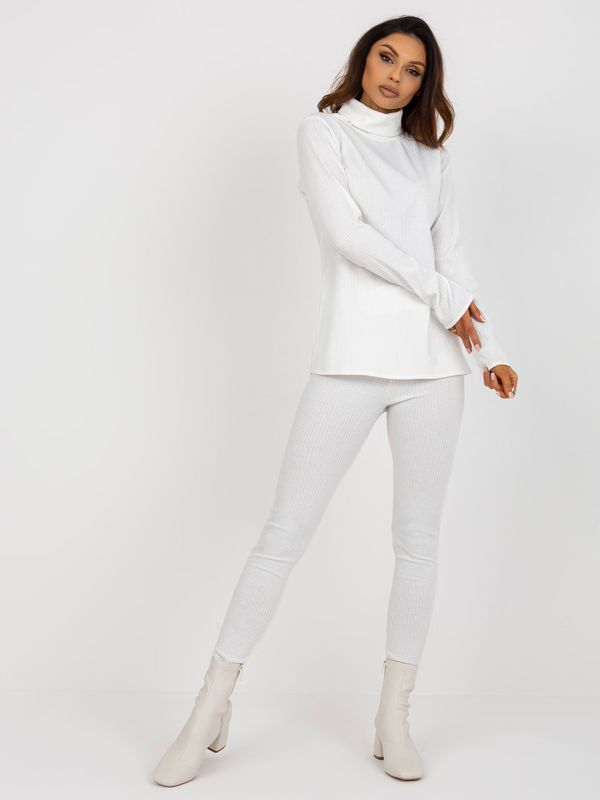 Fashionhunters Ecru Everyday Ribbed Turtleneck Blouse from the Set