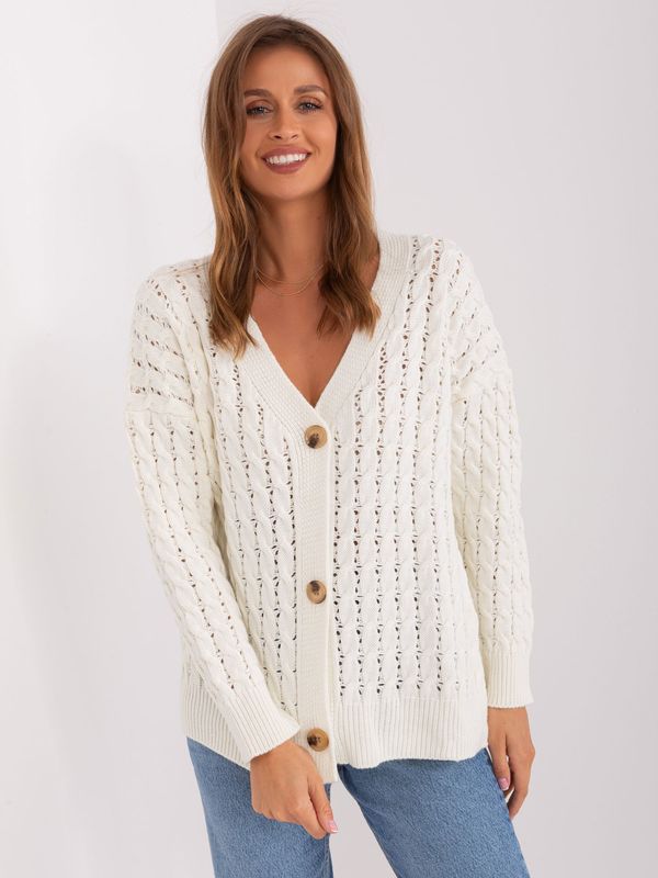 Fashionhunters Ecru ladies cardigan with wool