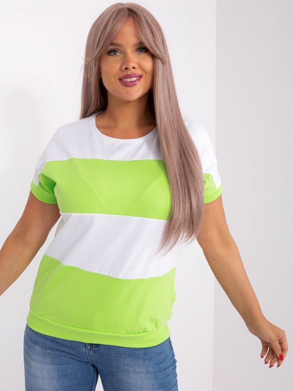 Fashionhunters Ecru light green striped blouse larger size