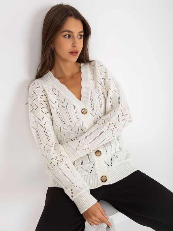 Fashionhunters Ecru openwork summer sweater with neckline in V RUE PARIS