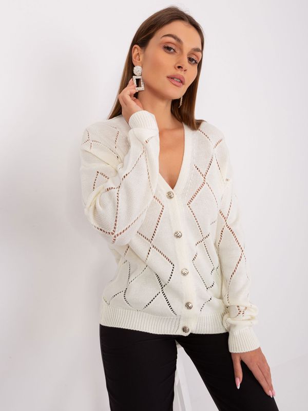 Fashionhunters Ecru openwork sweater with button fastening RUE PARIS