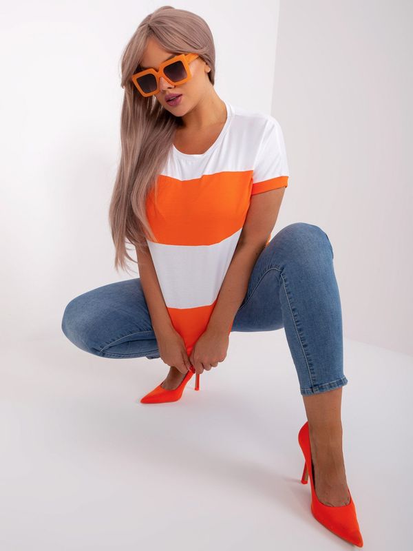 Fashionhunters Ecru-orange blouse of larger size