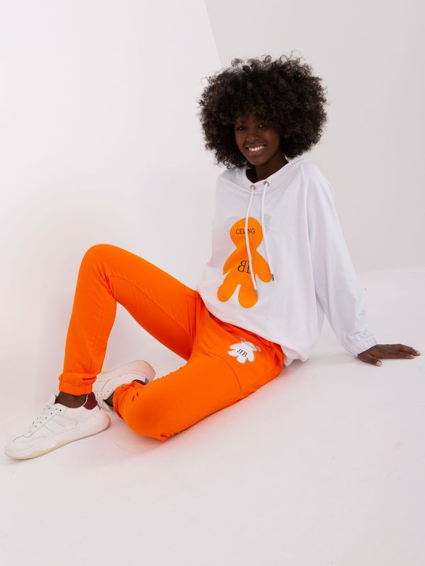 Fashionhunters Ecru-Orange Jetted Tracksuit