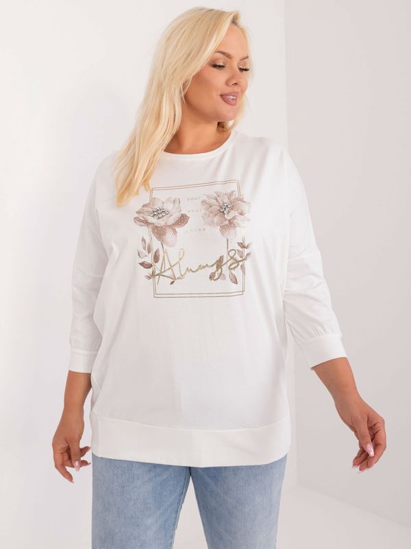 Fashionhunters Ecru plus size with glossy print and rhinestones