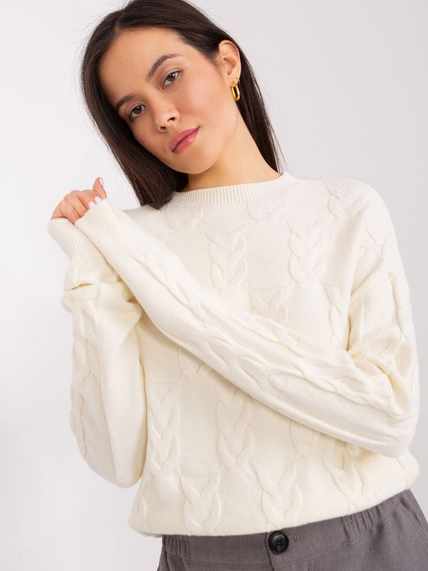 Fashionhunters Ecru sweater with cables, loose fit