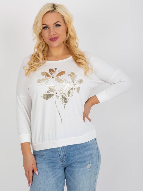 Fashionhunters Ecru women's blouse plus size with print and appliqué