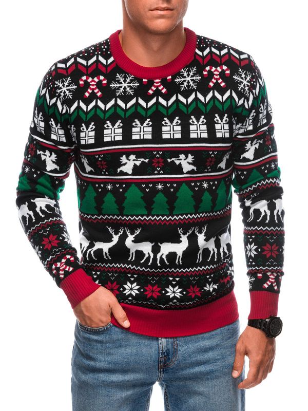 Edoti Edoti Men's Norwegian winter sweater with Christmas patterns - black