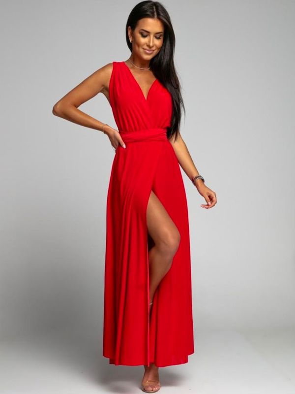 FASARDI Elegant red maxi dress with ties