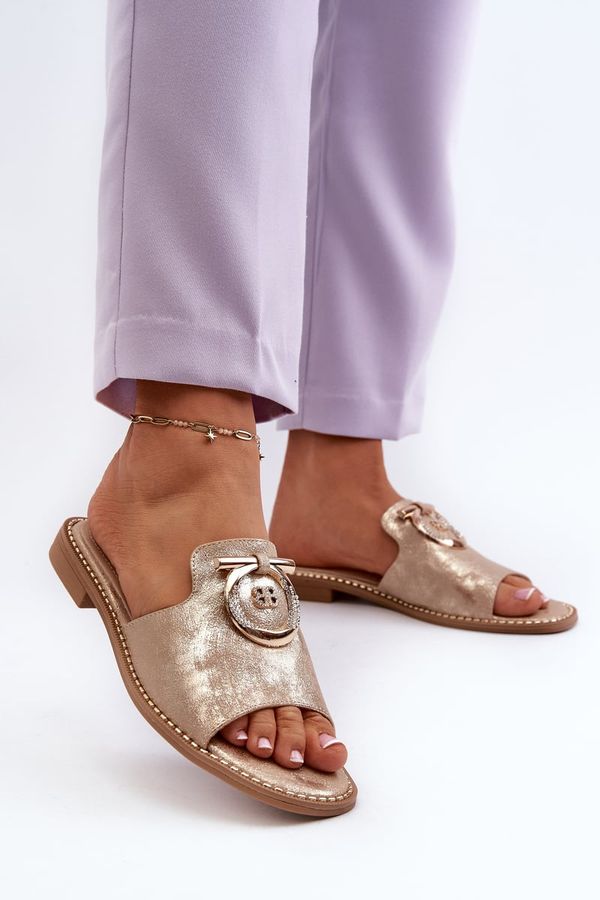 Kesi Elegant shiny women's slippers with S.Barski Gold decoration