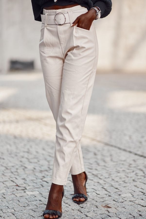 FASARDI Elegant trousers made of eco-leather in light beige color