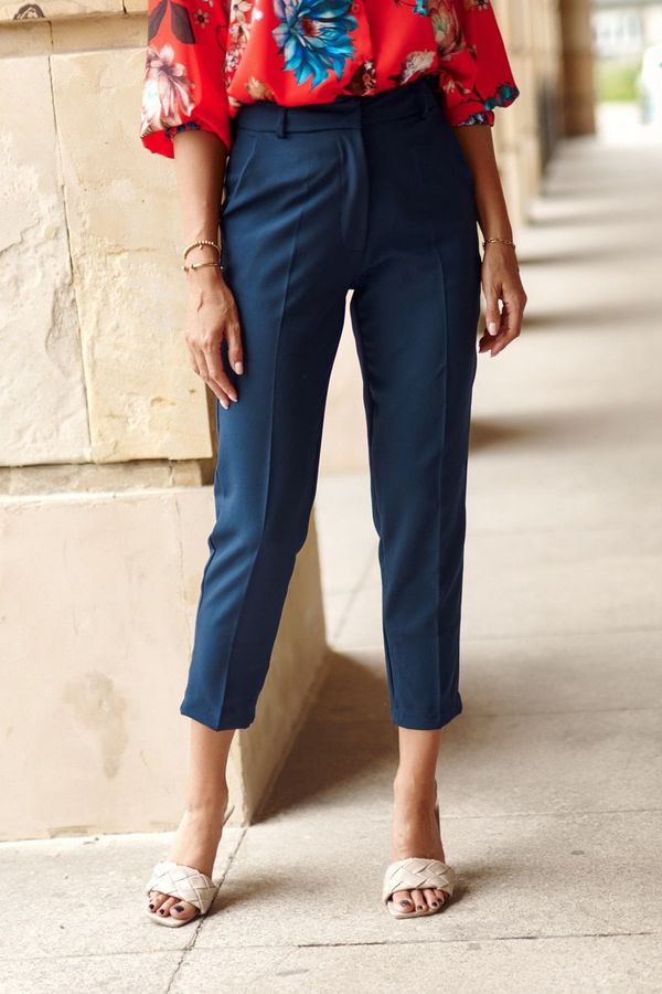 FASARDI Elegant trousers with dark blue wrinkled
