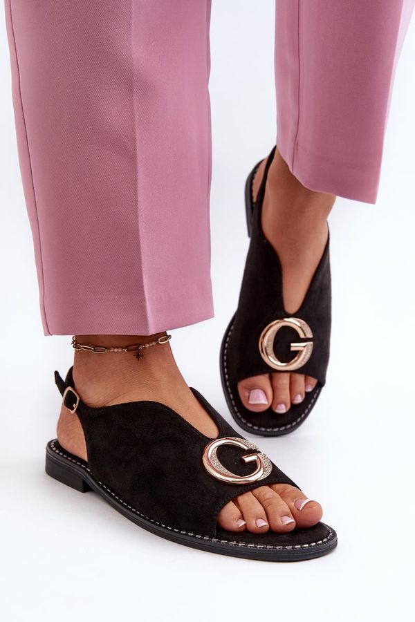 Kesi Elegant women's sandals with embellishments, Eco Suede S.Barski Black