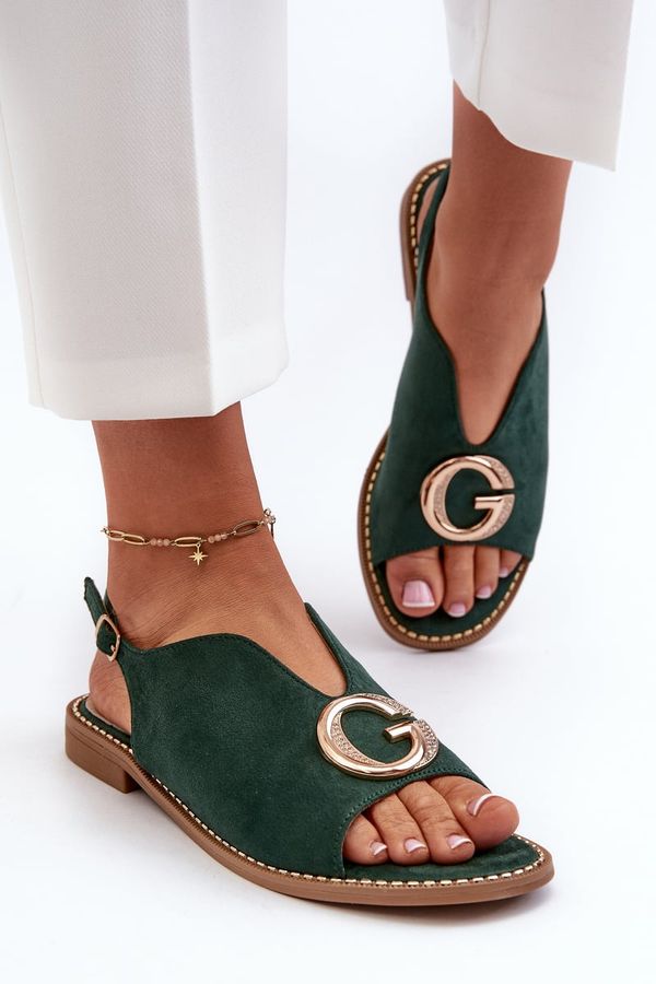 Kesi Elegant women's sandals with embellishments, Eco Suede S.Barski Green