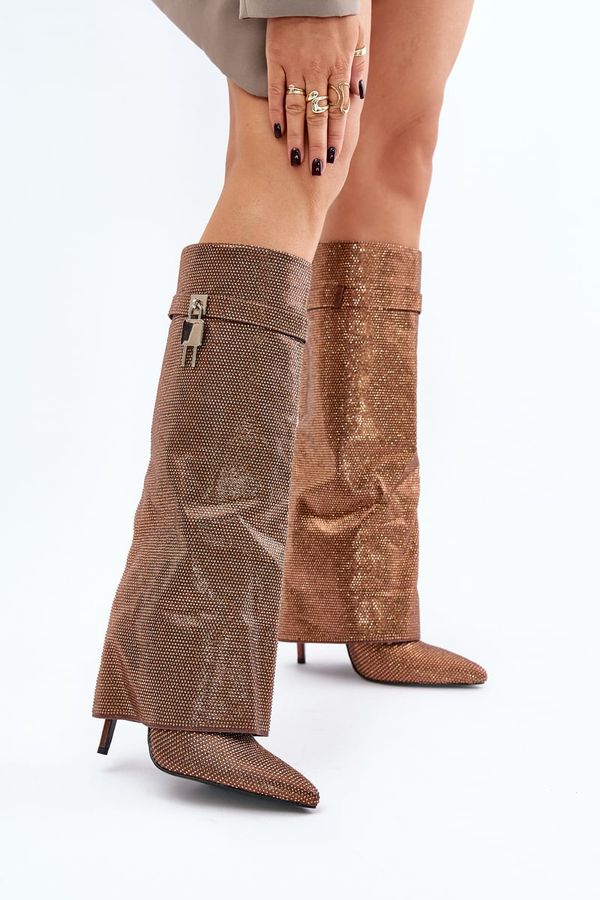 Kesi Embellished stiletto heel slip-on boots with a bent upper brown Enathlin