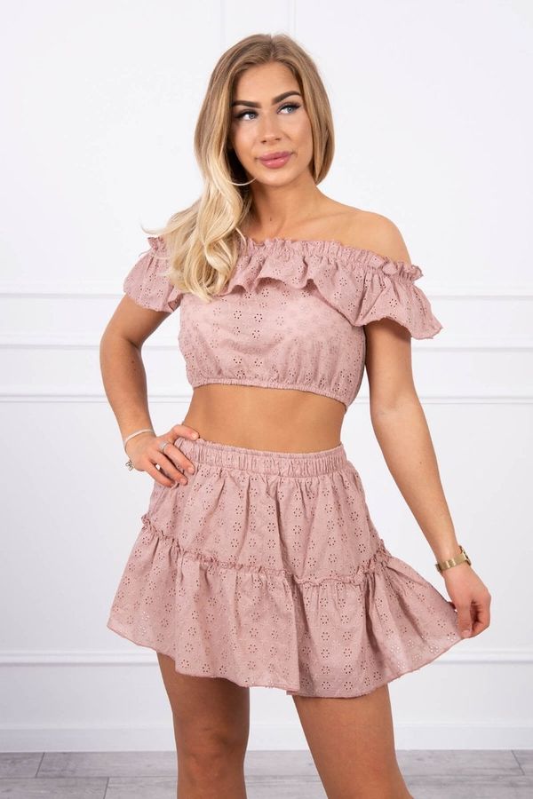 Kesi Embroidered set with a cappuccino blouse without arms