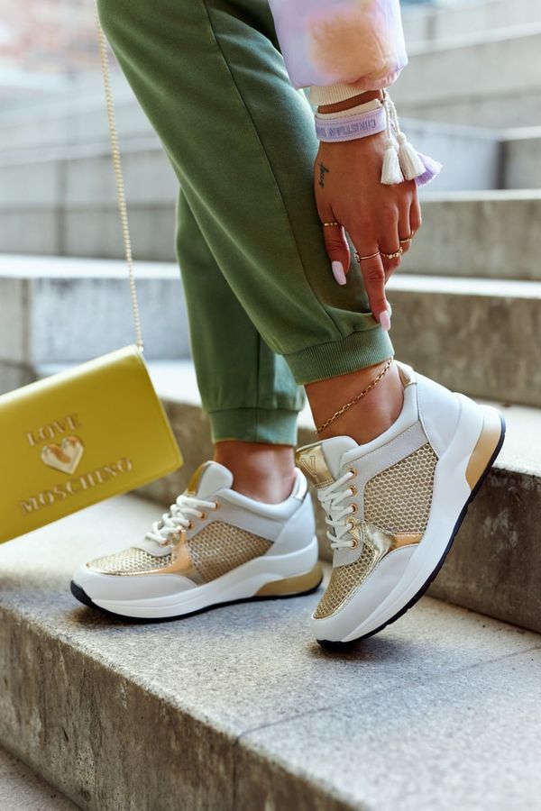 Kesi Fashion Sports Shoes Women's Sneakers White and Gold Danielle