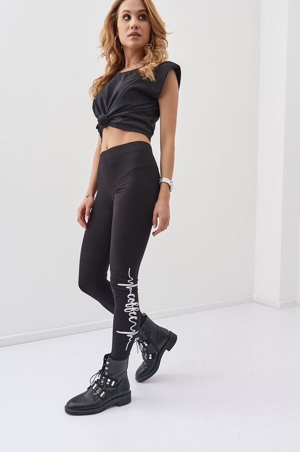 FASARDI Fashionable black sports leggings with inscriptions