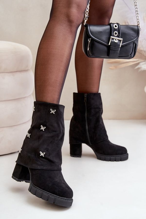 FB2 FB2 Embellished ankle boots with rolled cuff on heel black Esadora