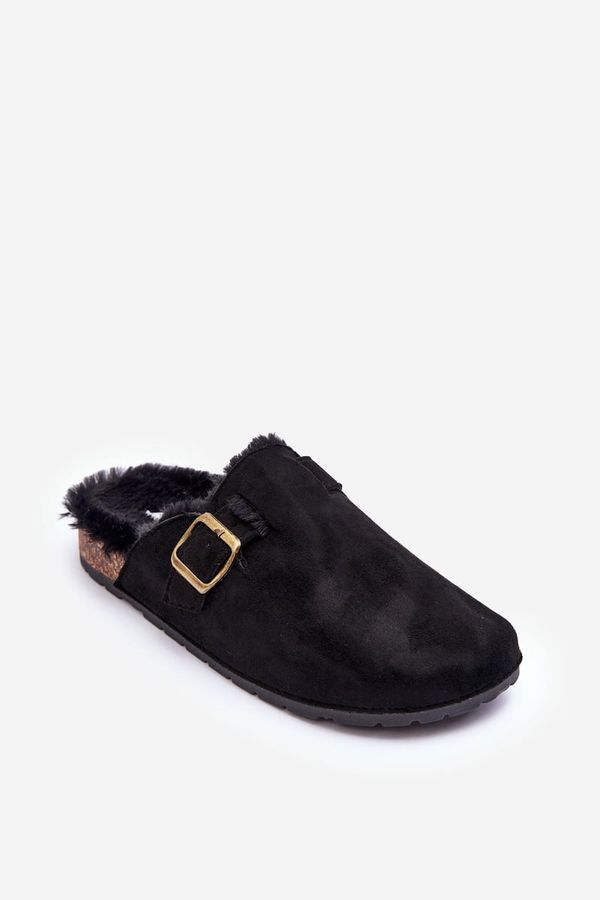 FB2 FB2 Women's Suede Mules with Faux Fur Black Haidamia