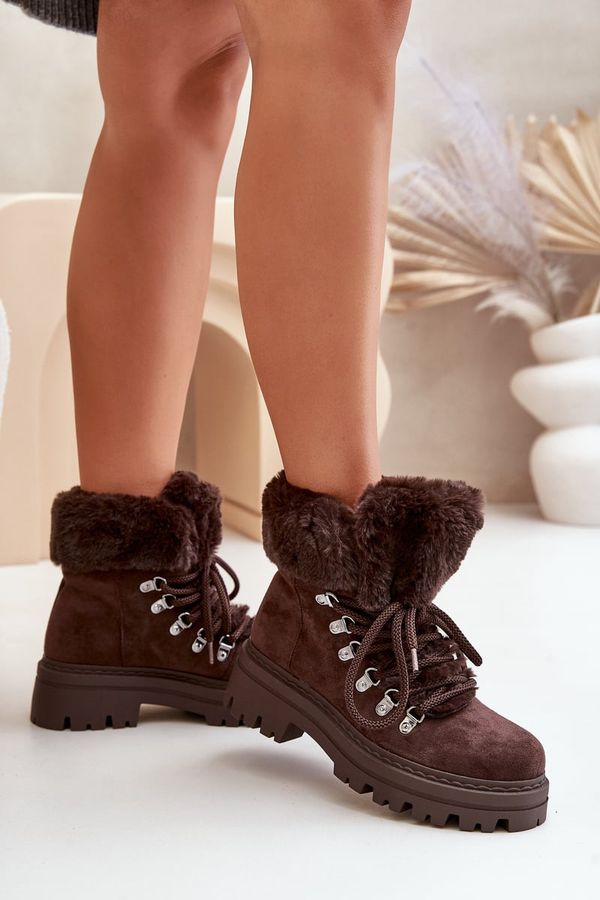 FI1 FI1 Laced Women's Boots With Fur Dark Brown Vaminia