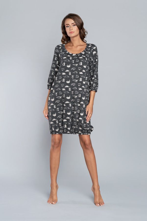 Italian Fashion Fiona shirt with 3/4 sleeves - dark melange print