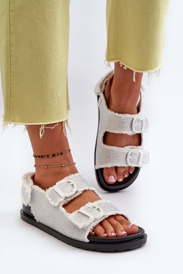 FJ1 FJ1 Women's White Embellished Denim Sandals Irmale